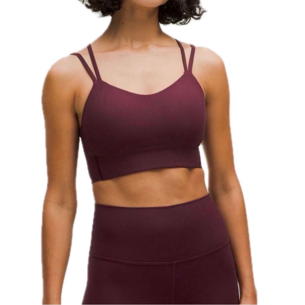 Lululemon Like a Cloud Ribbed Long-Line Bra Light Support B/C Cup Size 4 Garnet
